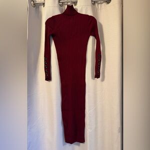 Zara Dress- Burgundy Ribbed Knit Turtleneck Sweater Dress